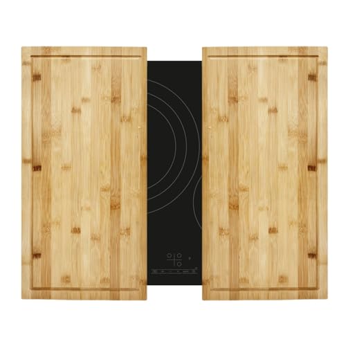 Cubre Vitrocerámica E induccion, Juego de 2 Tablas de Cortar de Madera Bambú Natural nórdica de 56x55x4,5 cm, Protector Encimera Universal 100% Compatible
