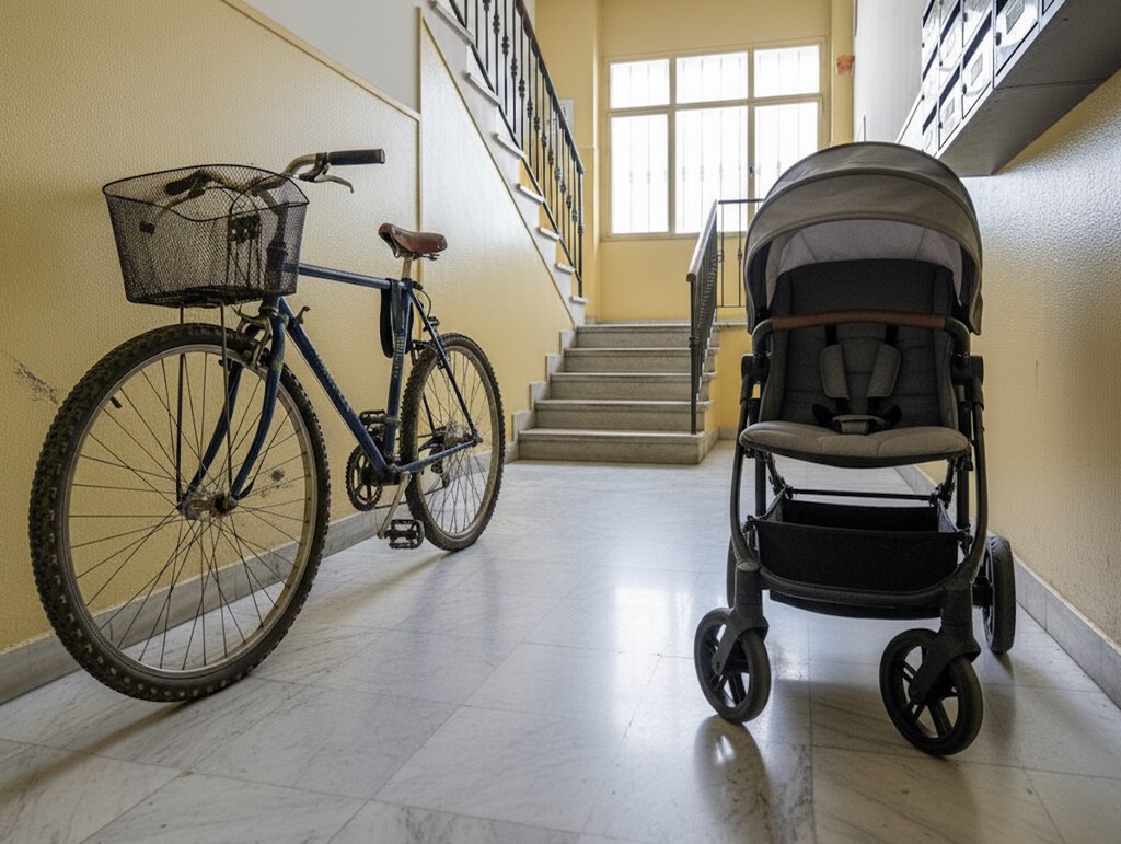 Hay vecinos que dejan el carrito del bebé y la bici en el rellano: esto es lo que dice la ley