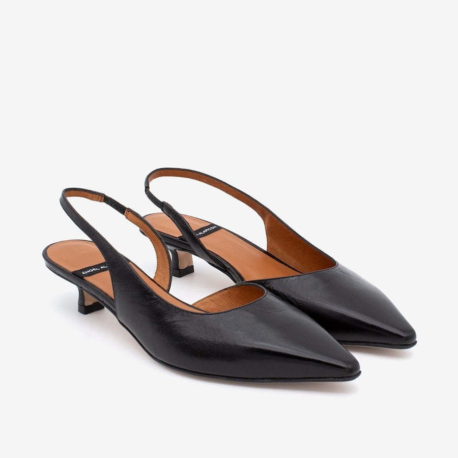 
Zapato de salón destalonado con punta fina y tacón bajo de piel texturizada, FABIANA 