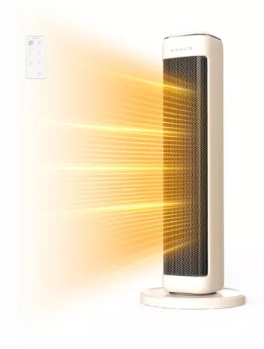 AIRMATE 63cm Calefactor Torre Bajo Consumo, 2000W Calefactor Cerámico Bajo Consumo con Oscilación 80°, 24H Heater Protección Sobrecalentamiento y Vuelco Calefactor Aire Caliente Eléctrico Dormitorios