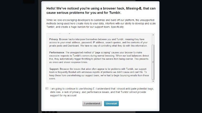 Missing e, la extensión que Tumblr no quiere que uses