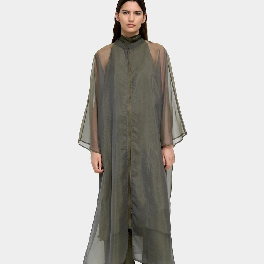 Vestido largo estilo túnica semitransparente en liso Verde Parfois

