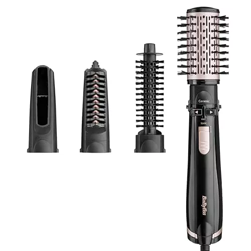 BaByliss Secador, Alisador y Styler - Cepillo rotatorio de aire, Styler iónico con 4 accesorios, Cepillo Voluminizador, Cepillo Secador de pelo, Negro, AS200E