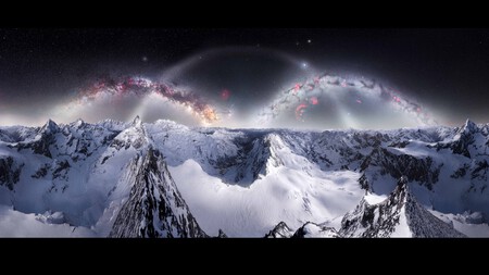 A foto final está disponível em alta resolução no blog de Angel: o Gegenschein (contraluz) é visível no lado esquerdo, emergindo do Matterhorn