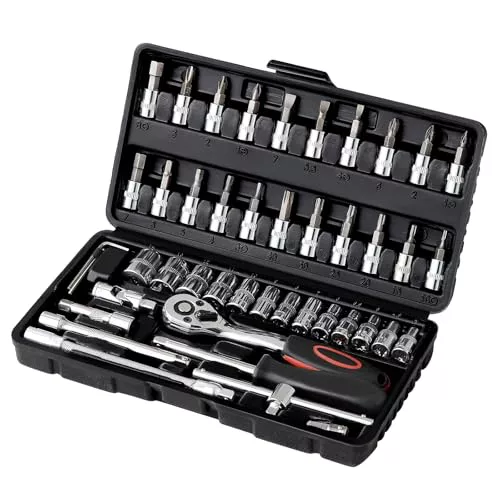 Ordeluxe Juego de llaves de vaso 46pcs Cr-V,72 dientes Llave Carraca 1/4"