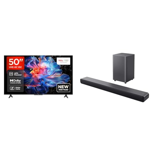 Bundle of TCL 50V6C Direct LED Smart TV, 4K HDR, Google TV (Dolby Audio, Motion Clarity) + TCL Dolby Atmos 2.1 Channel S55HE Soundbar