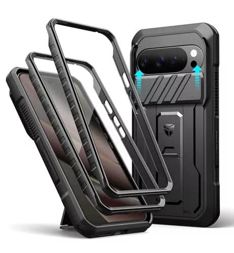 Dexnor para Funda Google Pixel 10 Pro XL, con Tapa Protectora Deslizante de Cámara & Protector de Pantalla & Stent, Reforzada Antisísmica Cubierta Protectora Carcasa Case - Negro