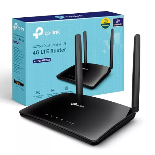 TP-Link Archer MR202 - Router WiFi con SIM, Router 4G LTE WiFi Dual-Band AC750Mbps, 3 Puertos LAN y 1 LAN/WAN, Plug & Play, 2 Antenas LTE Encajables, QoS, Onemesh