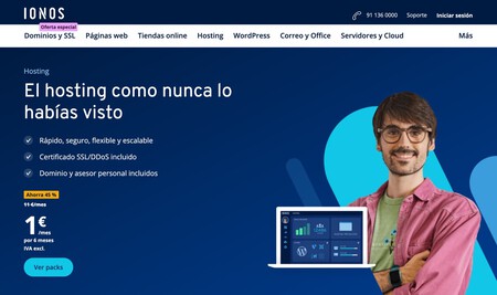 Captura de pantalla de la web de IONOS