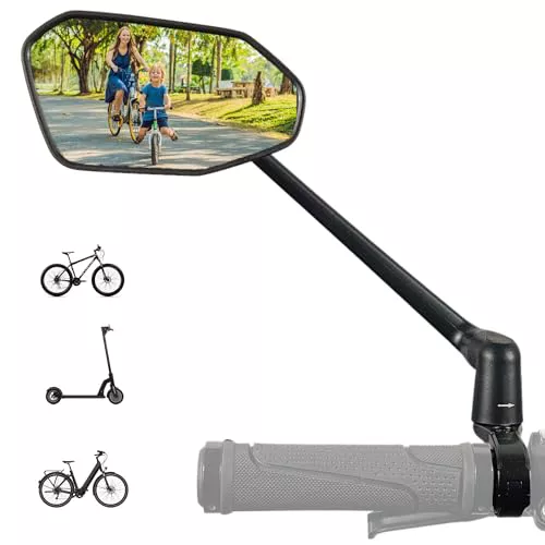 REEZER RS3 - Espejo retrovisor para bicicleta eléctrica - Espejo retrovisor para patinete eléctrico - De vidrio y plegable - Para manillar de 22 a 25,4 mm - IZQUIERDO