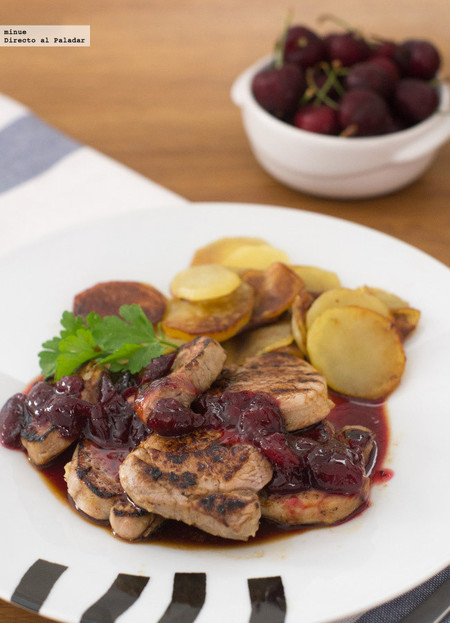 Solomillo de cerdo con salsa de cerezas. Receta