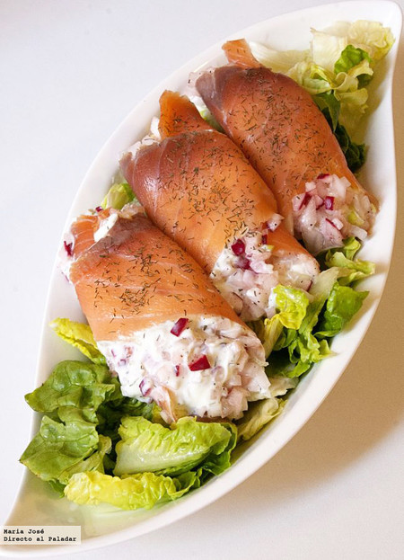 Receta de rollitos de salmón rellenos de queso