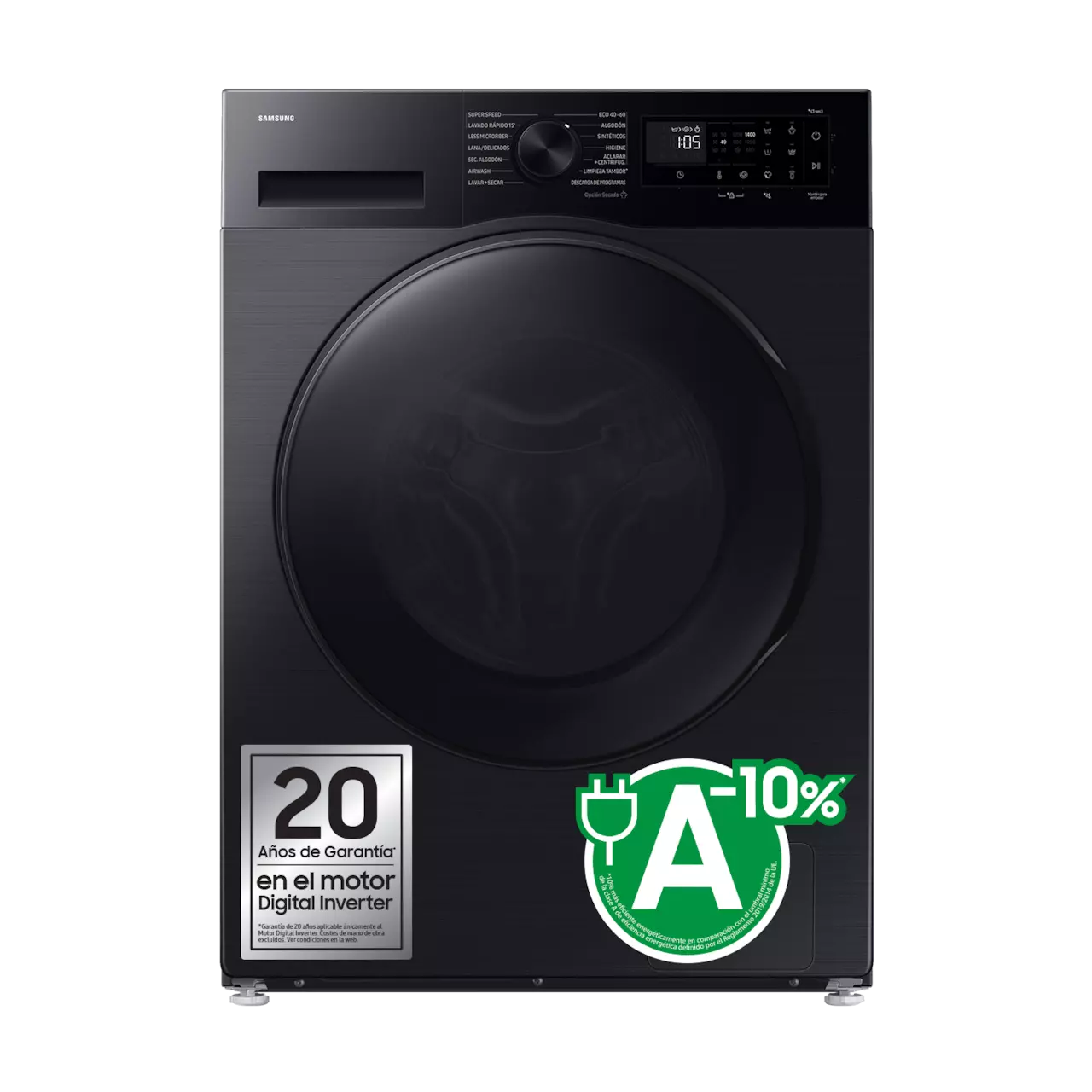 Samsung - Lavadora secadora Samsung 9kg/1.400 rpm Inteligencia Artificial y SmartThings Clase E/A -10% Negra - WD90DG5G34BBEC.