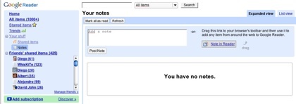 Google Reader ahora permite adjuntar notas a los elementos compartidos