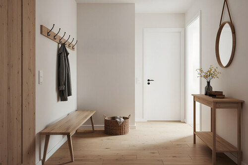 Entrada Elegante Con Elementos De Madera Y Luz Natural