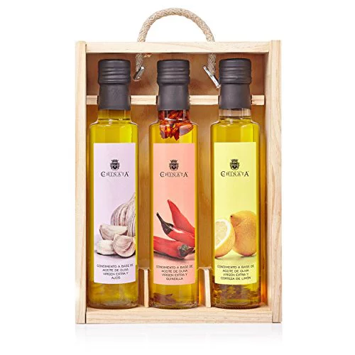 La Chinata Estuche 3 Condimentos con AOVE | Selección de Aceites de Oliva Virgen Extra Aromatizados (Ajo, Guindilla y Limón) | Pack Gourmet | Regalos | 3x250ml