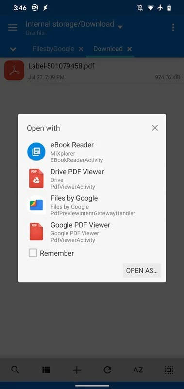 内蔵のファイル リーダーを使用して PDF ファイルを開きます。 XDA 開発者からのキャプチャ
