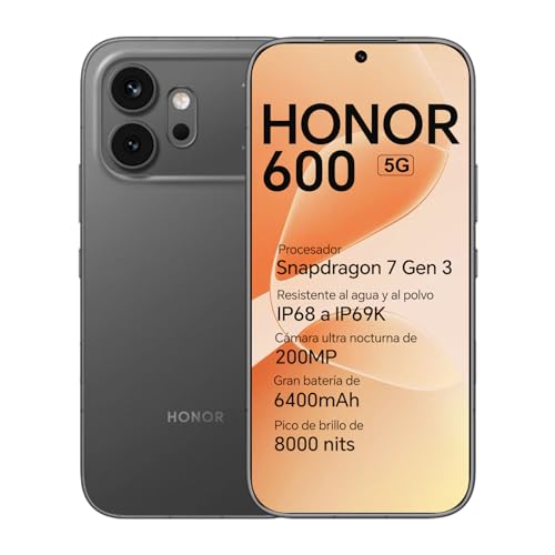 HONOR 600 5G Smartphone, Pantalla AMOLED 6,57" 120Hz, 8+256GB, Cámara 200MP, Batería 6400mAh, Carga 80W, IP68/IP69K (Black, 256, GB, 8, GB)