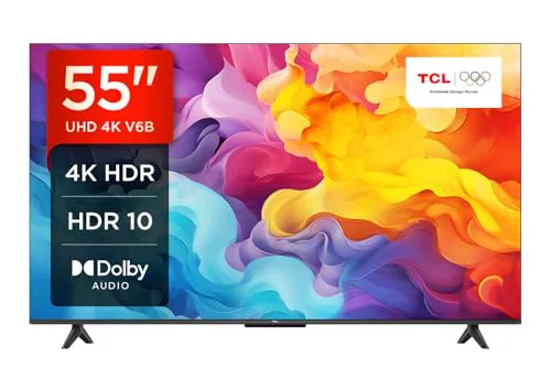 TCL 55V6B 55" 4K Ultra HD, HDR TV, Smart TV Powered by Google TV (Dolby Audio, Motion Clarity, control por voz, compatible con Google Assistant, Chromecast integrado)