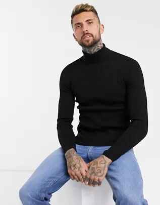 Jersey ajustado de canalé con cuello alto en negro de ASOS DESIGN