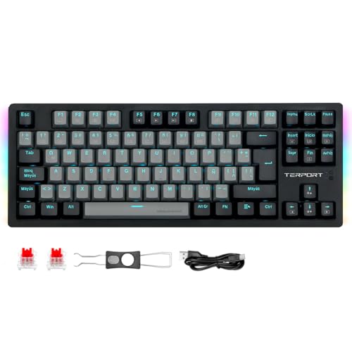 TERPORT TR95 TKL Teclado Mecánico Español de 88 Teclas, Teclado Gamer de Retroiluminación Azul y Luces RGB Laterales