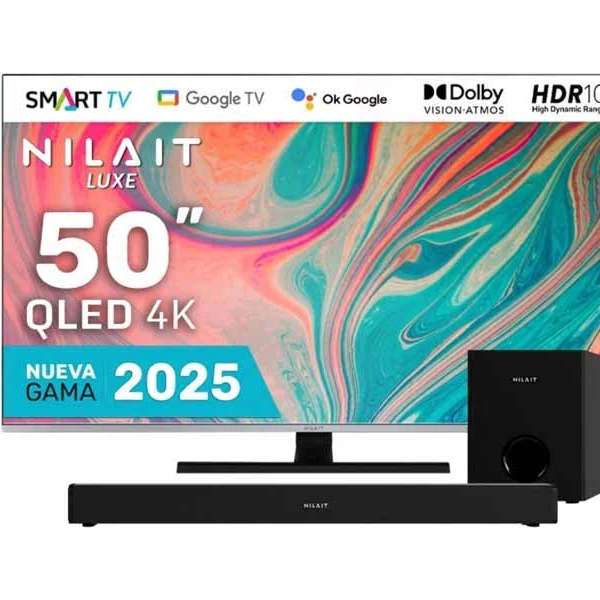 Nilait Luxe 50UC8003S 50" QLED UHD 4K Smart TV + Barra de Sonido con Subwoofer 120W