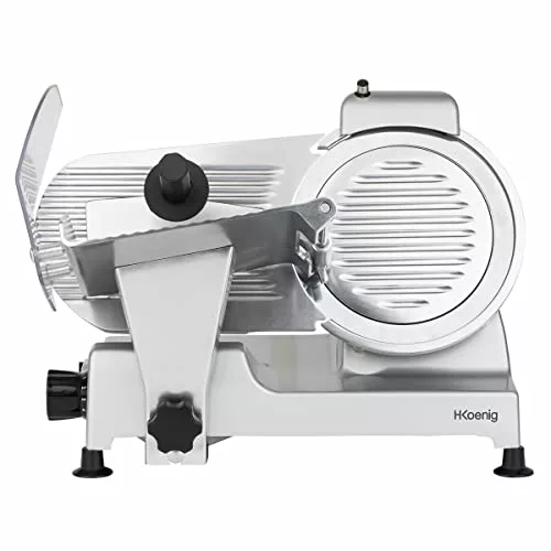 Cortadora de fiambre eléctrica H.Koenig MSX220, profesional, precisa, espesor de corte 0-12 mm, cuchilla italiana de 22 cm, afilador integrado