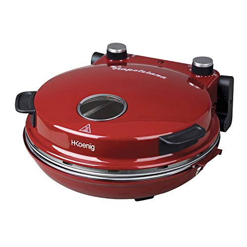 Horno eléctrico portátil profesional para pizza NAPL350 de H.Koenig, multifunción, tartas y quiches, bandeja grande de piedra cerámica, temperatura de 0 a 400°C, temporizador, rodillo y pala de madera