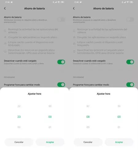 自動バッテリー節約の開始時刻と終了時刻を設定する