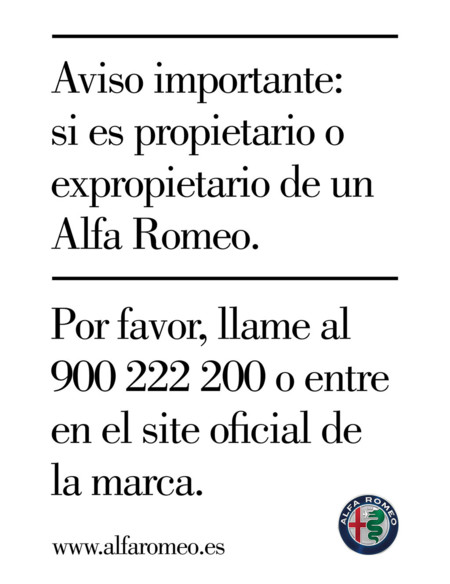 Desearás recibir esta llamada a revisión de Alfa Romeo