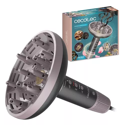Cecotec Secador Difusor Pelo Rizado XXL DryWave Nébula Black. 1300W, Aceite de Argán y Queratina, Motor Brushless, PlasmaTech Antiencrespamiento, Modo Soft, 3 Velocidades y Temperaturas, 12 Púas