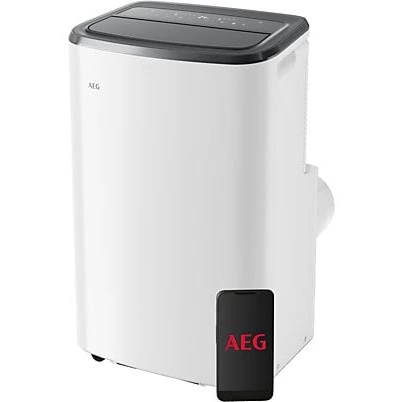 Aire acondicionado portátil - AEG AXP26U559HW Conectividad, Deshumidificador + calefacción, Silencioso, 9000 fg/h, 3 velocidades, 30 m², 61 dB(A), Blanco