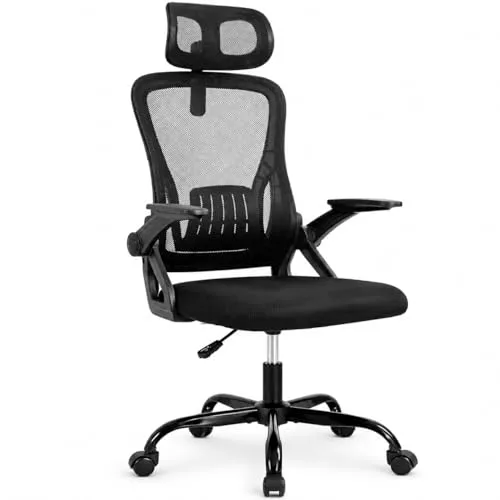 Silla de Oficina | Escritorio o Estudio Ergonómica con Ruedas | Reposacabezas y Reposabrazos Ajustables | Soporte Lumbar | Respaldo de Malla Transpirable | Altura Regulable | Ideal casa o Trabajo