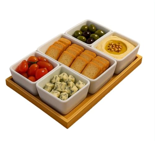 Zafirova Bandeja para Aperitivos de Bambú con 5 Cuencos de Cerámica