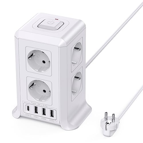Torre Regletas Enchufes, Regleta USB 8 Tomas de AC y 4 USB Enchufe Múltiple