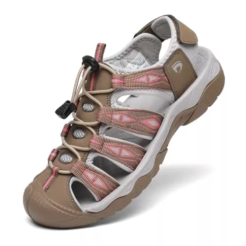 Dannto Sandalias Deportivas Mujer para Exterior Senderismo Antideslizantes Trekking Deportivas Casuales Sandalias de Playa(khaki,36)