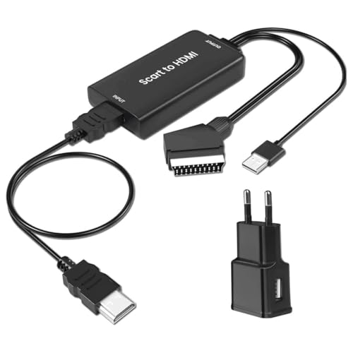 AMANKA Scart a HDMI Convertidor,Conversor con Cable HDMI y Scart Cable, Adaptador de euroconector a hdmi para TV,Salida de Video y Audio de 720p/1080p para HDTV, BLU-Ray DVD, VCR, VHS, Proyector