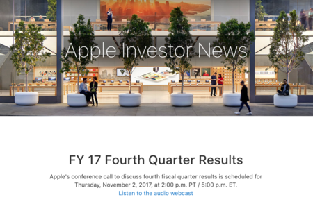 Apple anunciará sus últimos resultados financieros de 2017 el 2 de noviembre