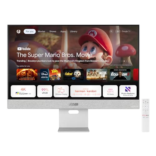 ASUS ZenScreen Smart MS27UC - Monitor IPS UHD (3840 x 2160) de 27 Pulgadas con 99% sRGB, Google TV, Altavoces Harman Kardon, USB Tipo-C (90 W PD), HDMI, DisplayPort, concentrador USB