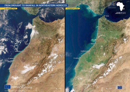 De seca ao verde no norte do Marrocos. Imagem: Copernicus Sentinel 3