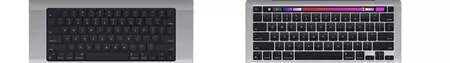 左側が新しいMacBook Pro 14インチのキーボード。