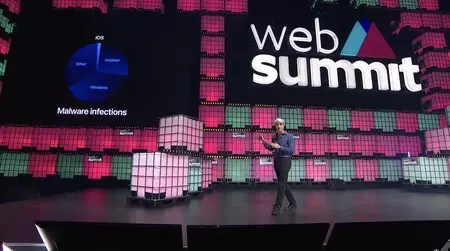 さまざまなプラットフォームで検出されたマルウェア感染のグラフを示すフェデリギ氏。