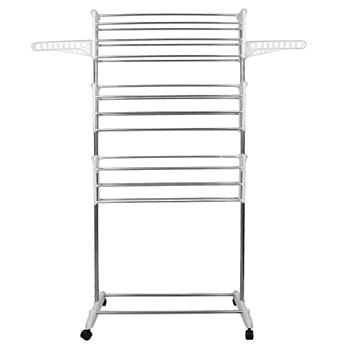 Tendedero Plegable de 3 Niveles con Ruedas para Interiores de Acero Inoxidable