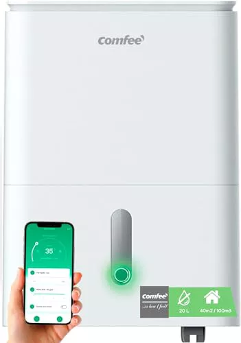 COMFEE' Deshumidificador de Humedad 20L Easy Dry interior 40 m2 / 100 m3 - Deshumificador Eléctrico Silencioso con App Control - Dehumifier bajo consumo con depósito extraible + 4 Modos