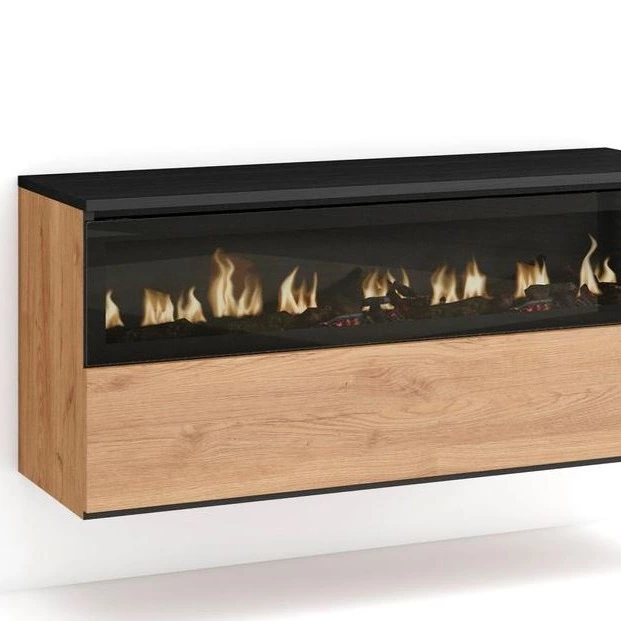 Chimenea Eléctrica Led | Sin Calor | 102x45x35cm | 1 Hueco, 1 Puerta | Colgado, Suspendido | Estilo Moderno | Roble Y Negro
