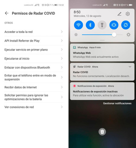 Radar Covid Permisos