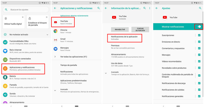 Youtube: cómo desactivar las notificaciones en Android