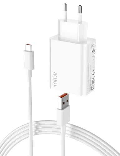 100W Cargador Turbo Carga con 6A Cable USB C 2m para xiaomi Poco F8 Ultra Redmi K80 Ultra 17, Combo HyperCharge de 90W 67W para Xiaomi 15T Redmi Note 15 Pro+ 5G Poco F7 Turbo 4 3 15 Ultra