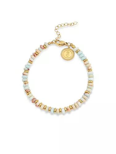 SINGULARU - Pulsera Full Daylight. Acero con Acabado en Baño Oro de 18Kt. Cristales de Colores y Beans en Acero. Joyas para Mujer