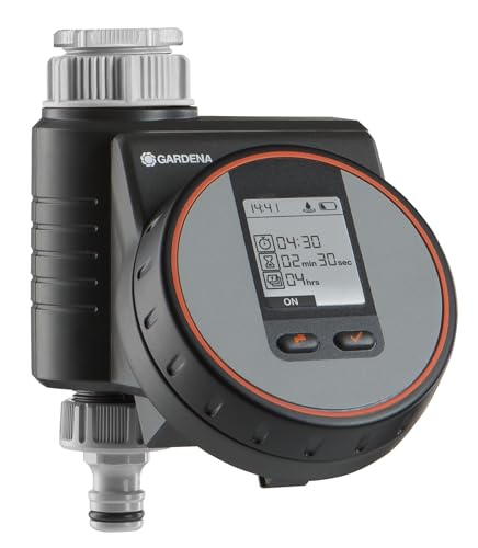 Gardena Programador de riego Flex riego automático y en Poco Tiempo para la terraza y el balcón, Fácil manejo, Función Water Now, Color Negro/Gris/Naranja